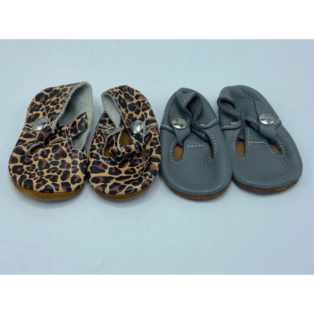 Lot Of 2 Mon Petit Shoes Size 2 Colors Cheetah and‎ Gray Handmade Leather